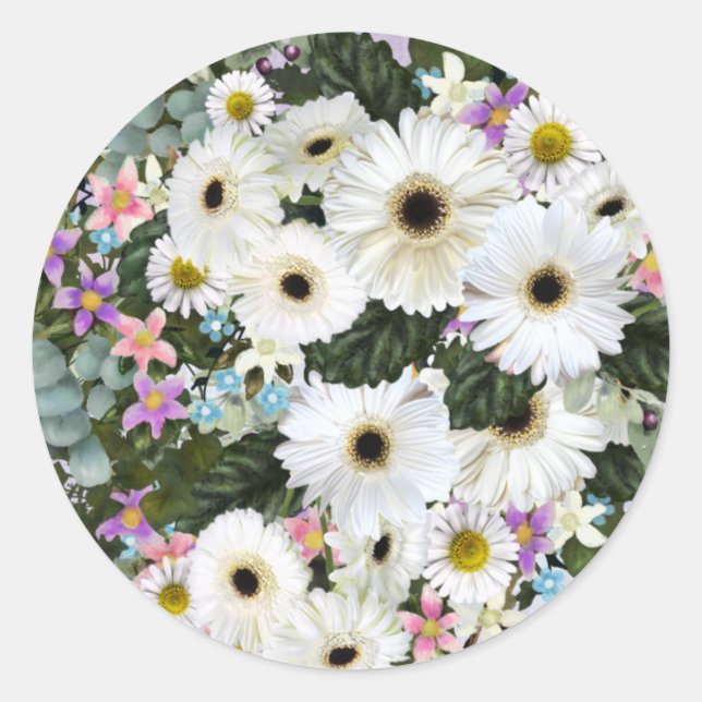 Gerbera Daisies Swag Wedding Classic Round Sticker (Front)