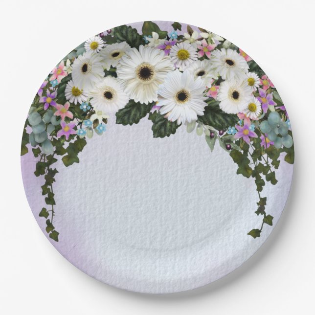 Gerbera Daisies Swag Wedding  Paper Plate (Front)