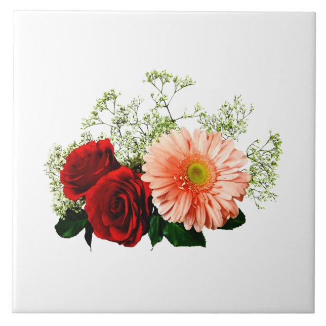 Gerbera Daisy And Two Roses Tile (Front)