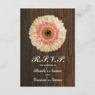 Gerbera Daisy & Barnwood Wedding RSVP Card