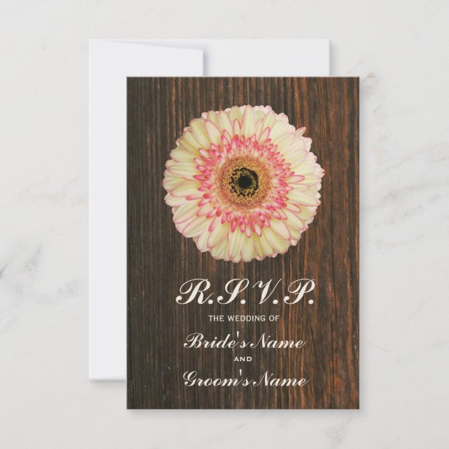 Gerbera Daisy & Barnwood Wedding RSVP Card (Front)