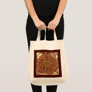 Gerbera Daisy Block Print, Brown and Tan Tote Bag