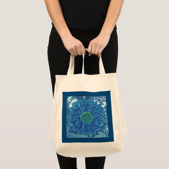 Gerbera Daisy Block Print, Cerulean Blue Tote Bag (Front (Product))