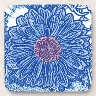 Gerbera Daisy Block Print - cobalt blue Coaster