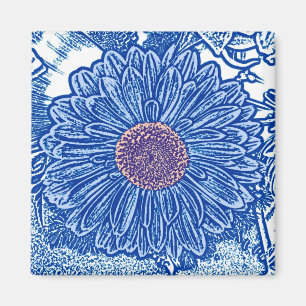 Gerbera Daisy Block Print - cobalt blue Magnet