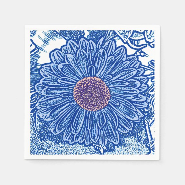 Gerbera Daisy Block Print - cobalt blue Napkin (Front)