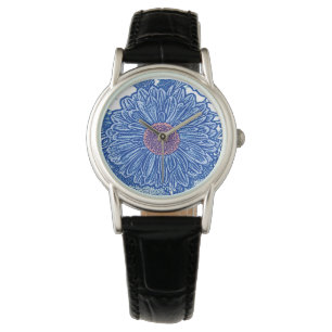 Gerbera Daisy Block Print - cobalt blue Watch