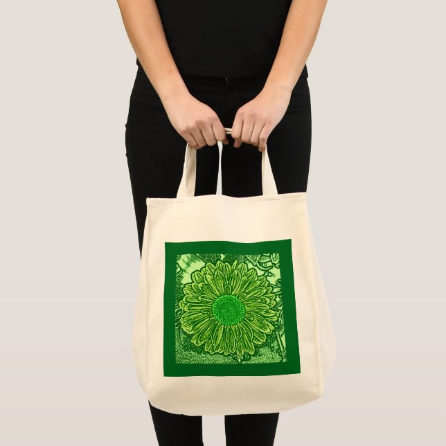 Gerbera Daisy Block Print, Emerald Green Tote Bag (Front (Product))
