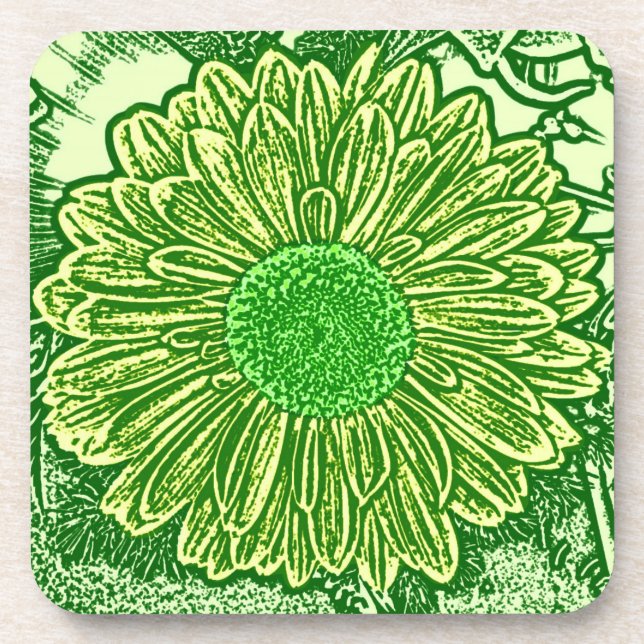 Gerbera Daisy Block Print - lime green Coaster (Front)