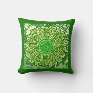 Gerbera Daisy Block Print - lime green Cushion