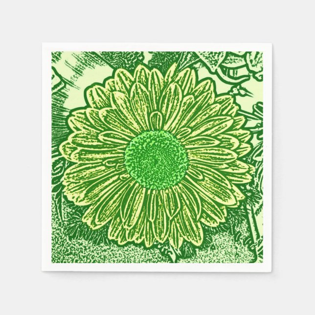 Gerbera Daisy Block Print - lime green Napkin (Front)