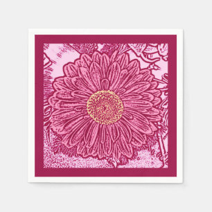 Gerbera Daisy Block Print, Maroon & Pastel Pink Napkin