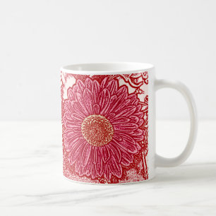 Gerbera Daisy Block Print - red and pink Coffee Mug