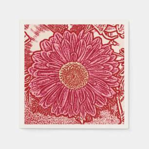 Gerbera Daisy Block Print - red and pink Napkin