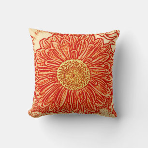 Gerbera Daisy Block Print - saffron orange Cushion