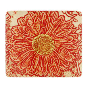 Gerbera Daisy Block Print - saffron orange Cutting Board