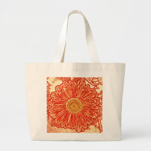 Gerbera Daisy Block Print - saffron orange Large Tote Bag