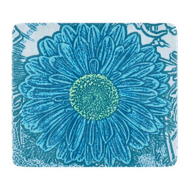 Gerbera Daisy Block Print - sea blue Cutting Board (Front)
