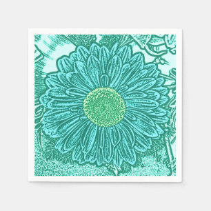 Gerbera Daisy Block Print - shades of aqua Napkin