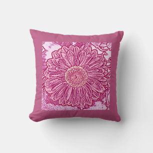 Gerbera Daisy Block Print - shades of pink Cushion