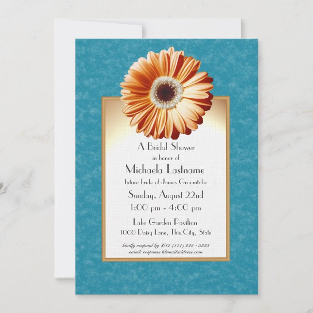 Gerbera Daisy Blue and Orange Invitation (Front)