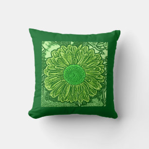 Gerbera Daisy Border Print, Lime Green Cushion