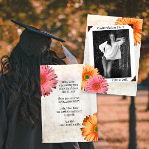 Gerbera Daisy Daughters Photo Graduation Invitation
