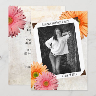 Gerbera Daisy Daughters Photo Graduation Invitation