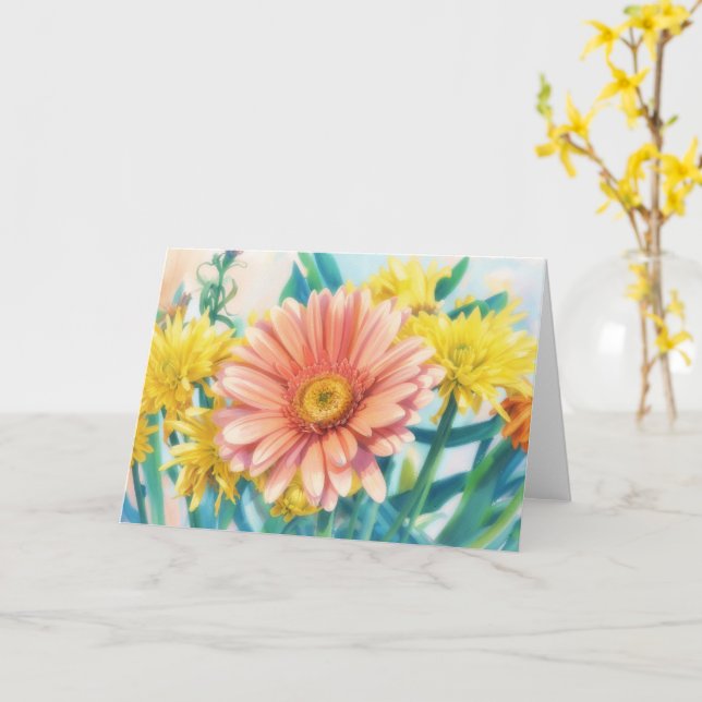 Gerbera Daisy Flowers Floral Art Note Card (Yellow Flower)
