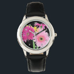 Gerbera Daisy Flowers Watch<br><div class="desc">Gerbera daisies in pink bouquet with a yellow daisy splash are beautiful flowers for holidays,  weddings and special occasions.</div>