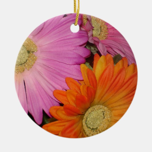 Gerbera Daisy Garden Ceramic Tree Decoration (Front)