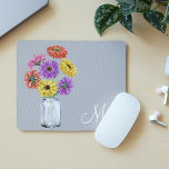 Gerbera Daisy Mason Jar Monogram For her Mouse Mat<br><div class="desc">This design was created though digital art. It may be personalised in the area provided or customising by choosing the click to customise further option and changing the name, initials or words. You may also change the text colour and style or delete the text for an image only design. Contact...</div>