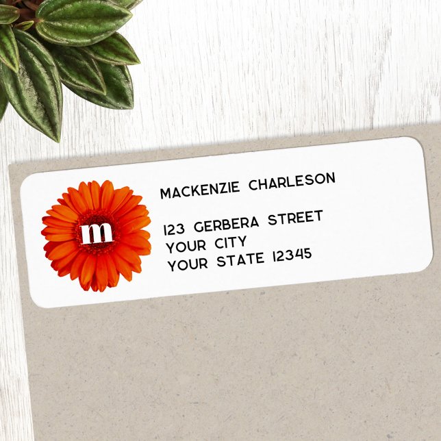 Gerbera Daisy Monogram Initial Return Address (Creator Uploaded)