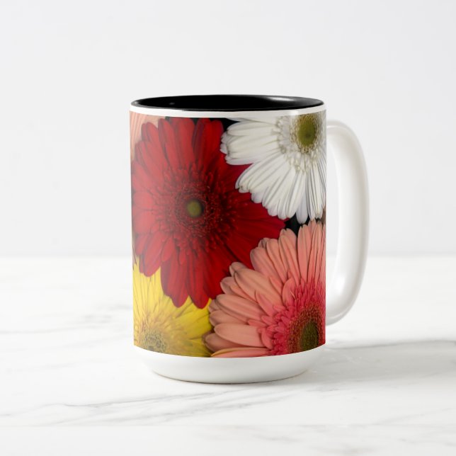 Gerbera Daisy Mug with All Colours of Flowers (Front Right)