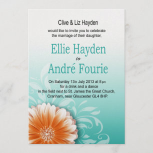 Gerbera Daisy Orange Aqua Evening Only Invitation
