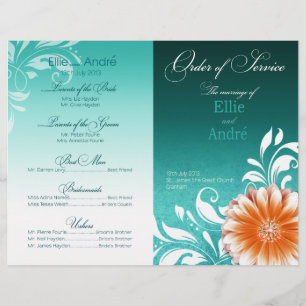Gerbera Daisy Orange Aqua Order of Service Program