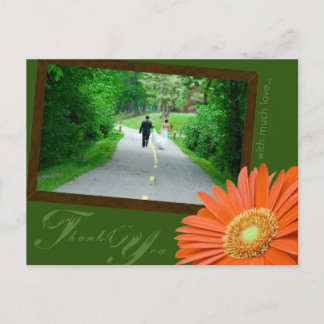 Gerbera Daisy Orange & Green Thank You Wedding Postcard