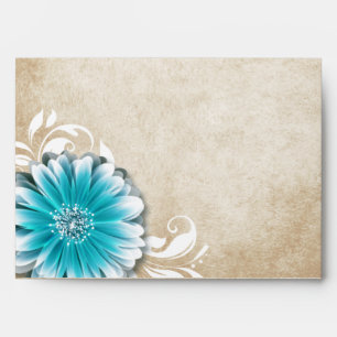 Gerbera Daisy Scroll 1 teal oatmeal Envelopes