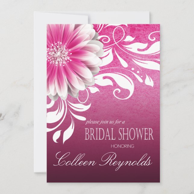 Gerbera Daisy Scroll Bridal Shower fuschia Invitation (Front)