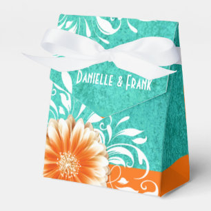 Gerbera Daisy Scroll orange turquoise Favour Box