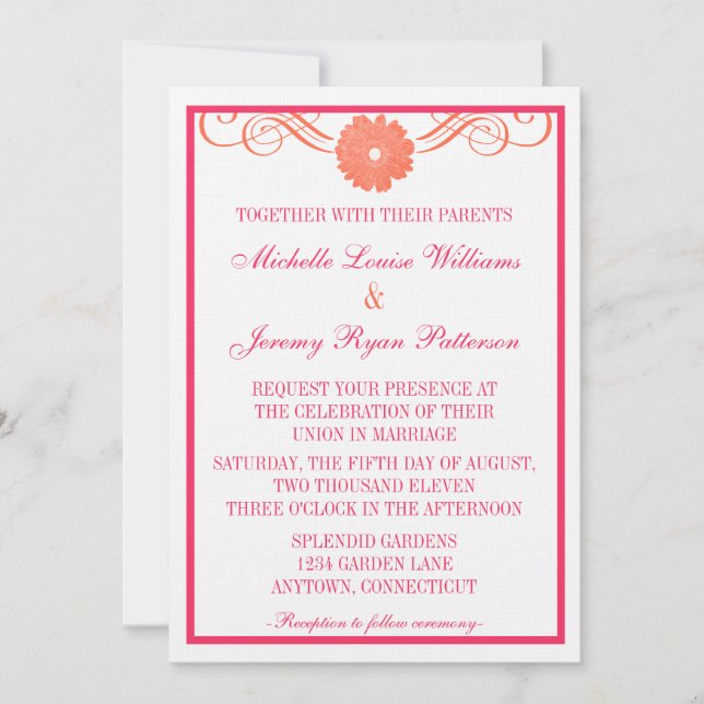 Gerbera Daisy Swirls Wedding Invite (Front)