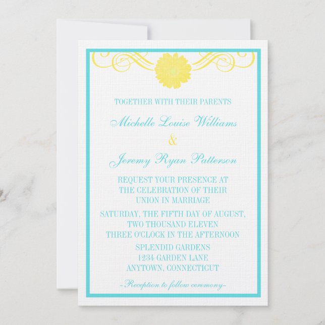 Gerbera Daisy Swirls Wedding Invite (Front)