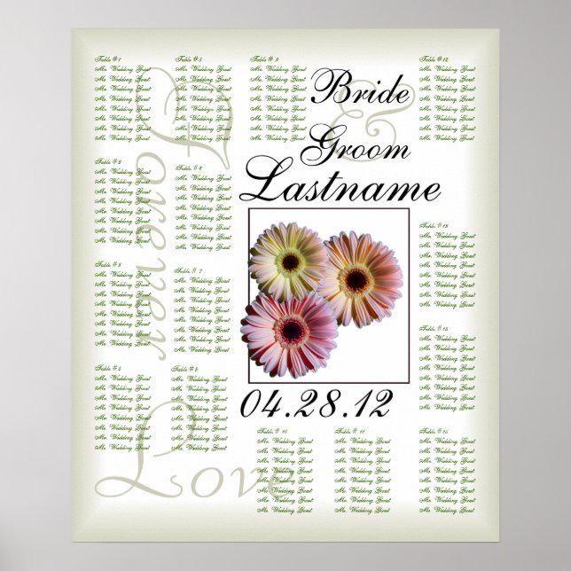 Gerbera Daisy Trio Wedding Guest Seating Chart (Front)