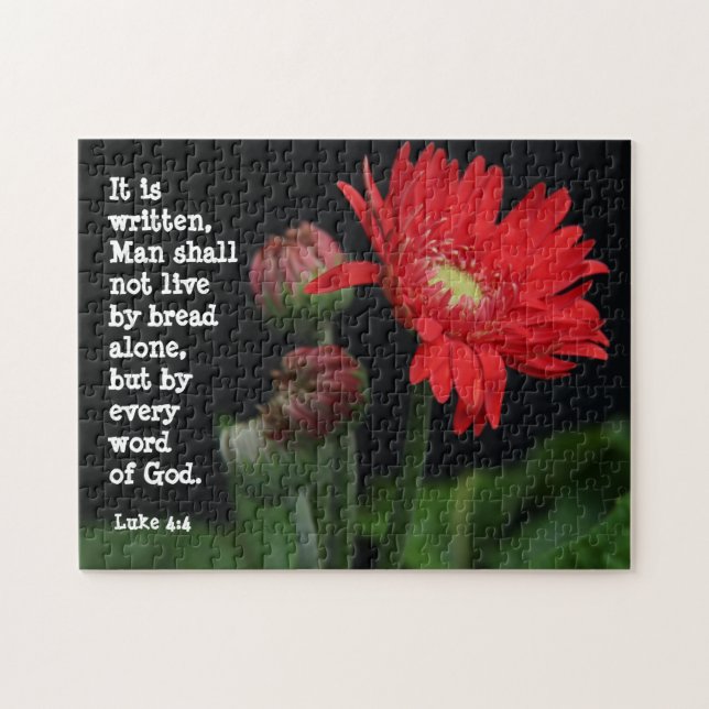 Gerbera Daisy w/ Scripture Verse (Luke 4:4) Jigsaw Puzzle (Horizontal)