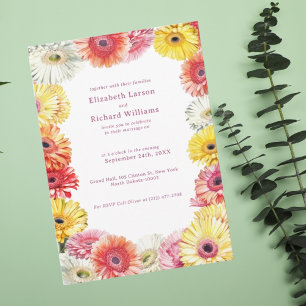 Gerbera Floral Colourful Watercolor Wedding Invitation