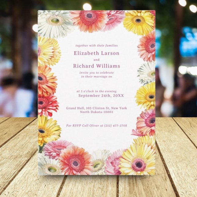 Gerbera Floral Colourful Watercolor Wedding Invitation (Creator Uploaded)