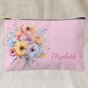 Gerbera flowers add name pink accessory pouch