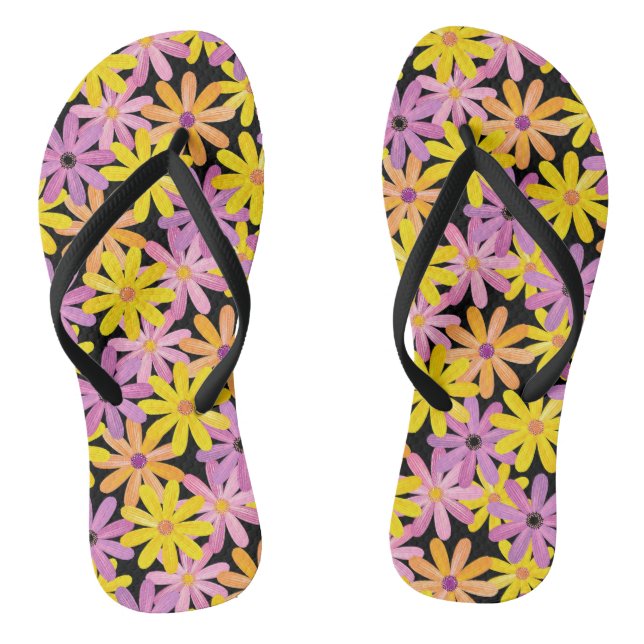 Gerbera flowers pattern, background flip flops (Footbed)