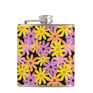 Gerbera flowers pattern, background hip flask