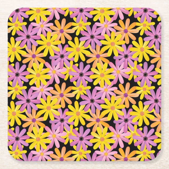 Gerbera flowers pattern, background square paper coaster (Front)